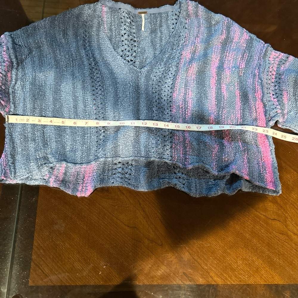 Free People Cropped  Slouchy Soft V-Neck Balloon Sleeve Multi Knit Sweater - S - Picture 7 of 11